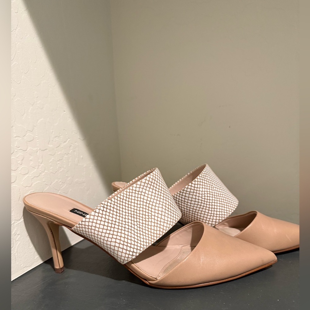 Nine West Beige and Tan Heeled Mules